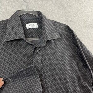 Eton Shirt Mens 16.5 42 L Geometric Contemporary‎ Button Down Cotton French Cuff